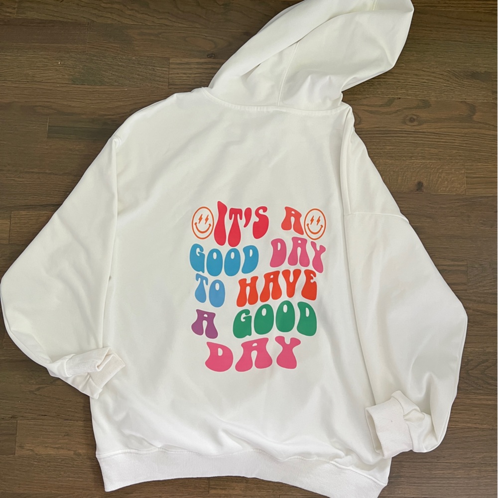 white hoodie with letters